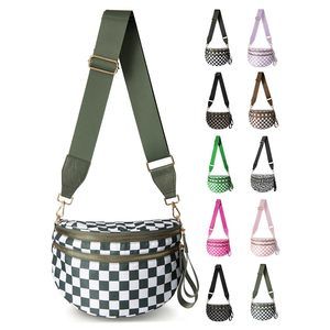 Checkered Nylon Crossbody Bag, Spacious Checkered Bum Bag Purse :'D